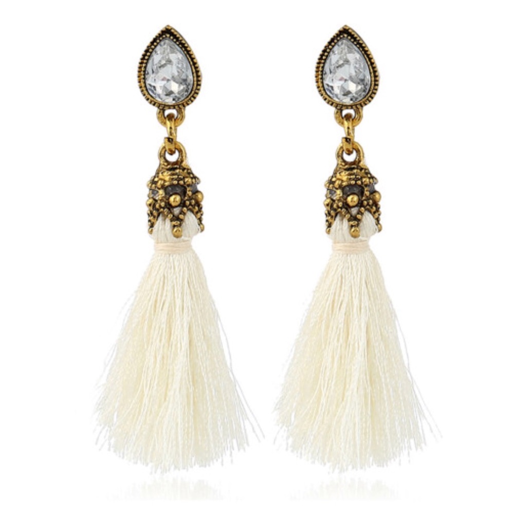 Ivory and gold Rhinestone Tassel earrings
